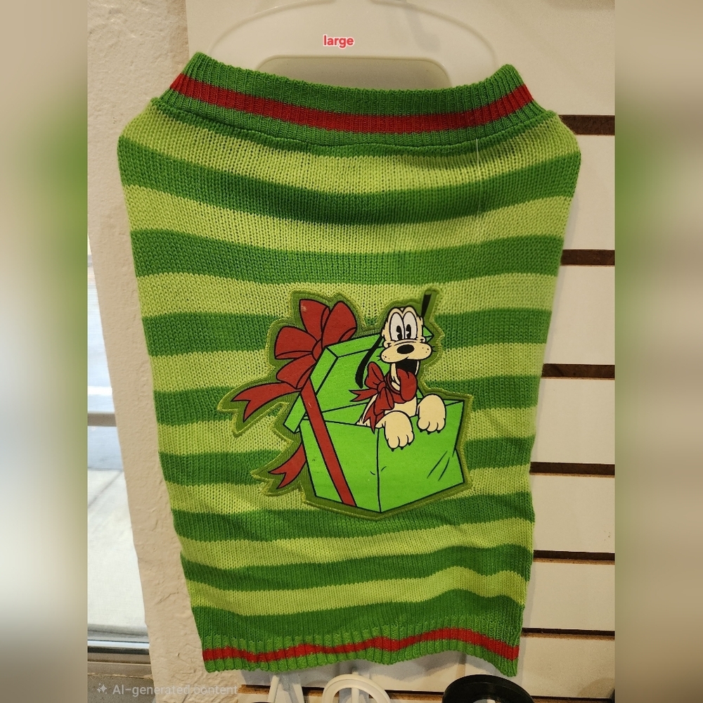 Disney Pluto Green Striped Dog Christmas Sweater